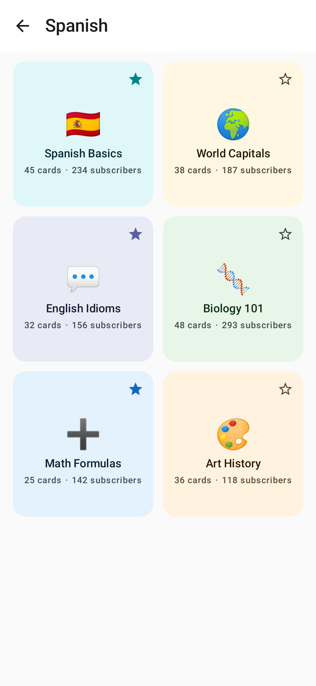 Peek app — deck list screen