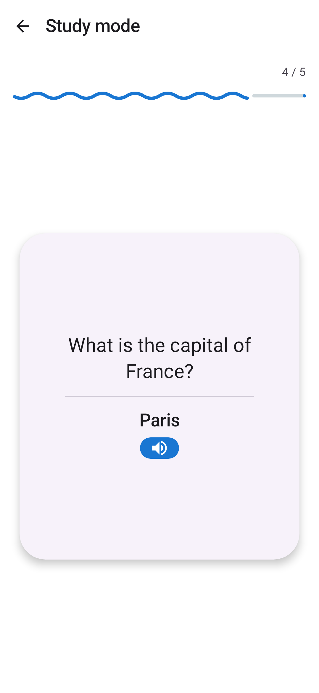 Peek app — study mode screen